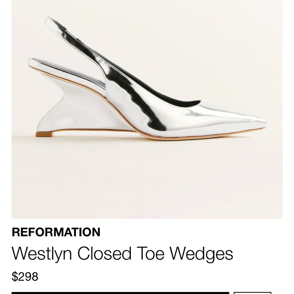 ISO Reformation Westlyn Closed Toe Wedges in Silver, size 9.5